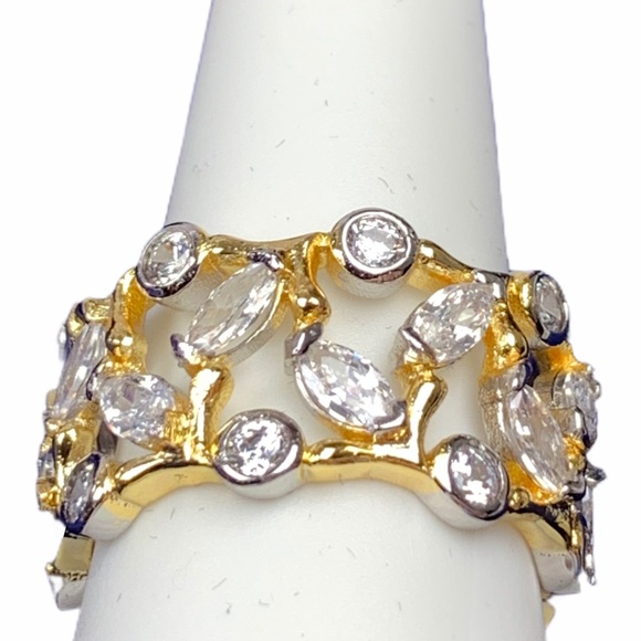 Two Tone Cubic Zirconia Eternity Ring Size 7 Round Marquise Bezel Vine Ring - Picture 9 of 16